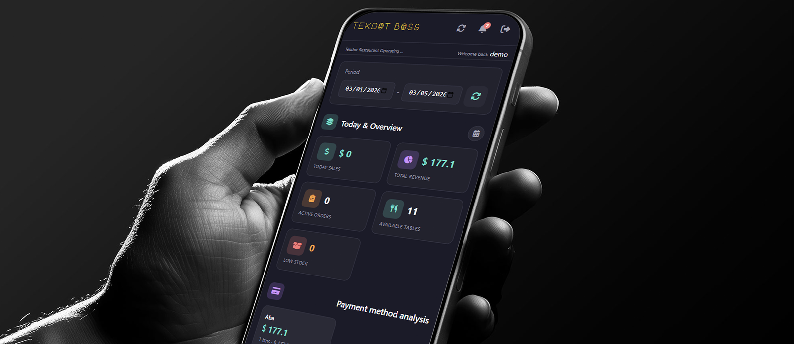 Boss Dot mobile app — reports and insights for restaurant owners