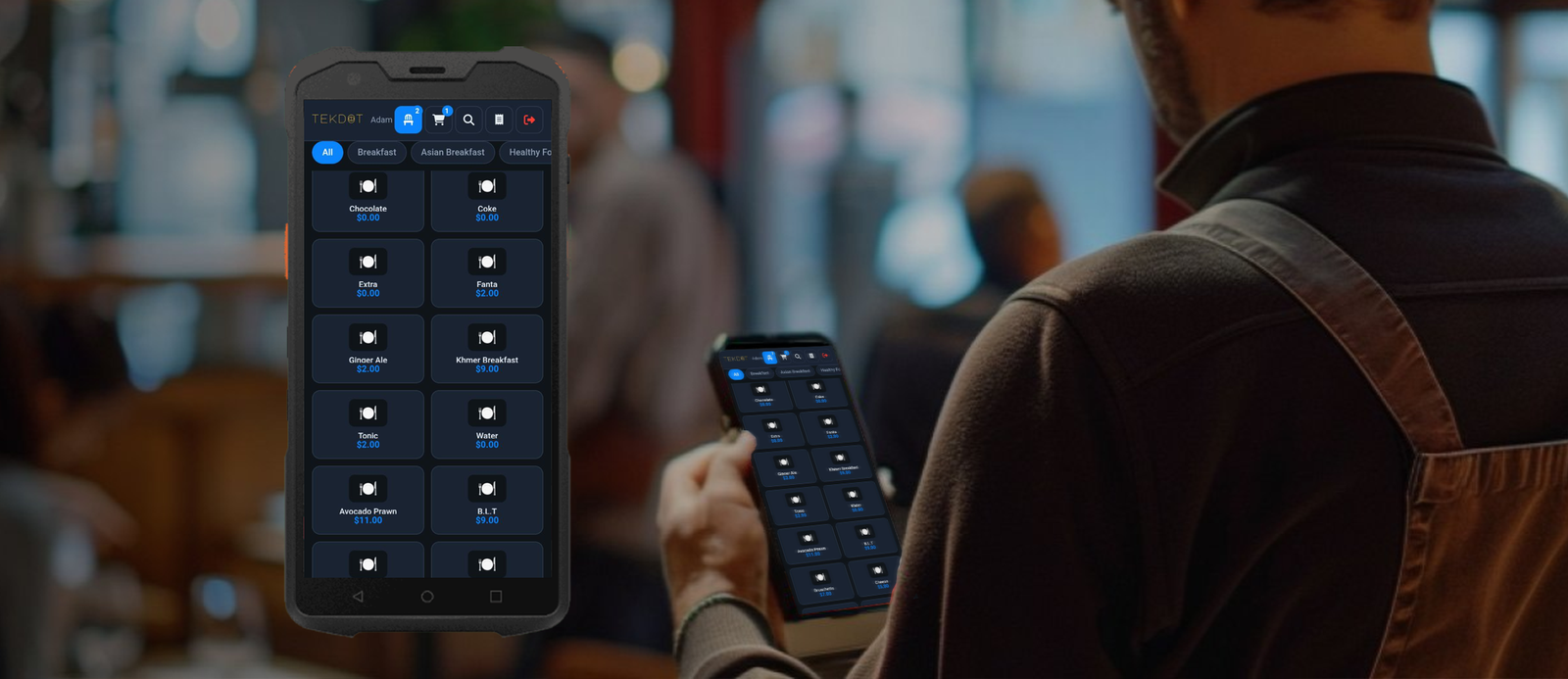 TekDot GO waiter mobile app for taking orders at the table